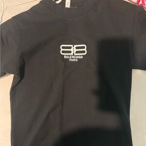 Balenciaga Black Kids Short Sleeve Tee with White Logo
